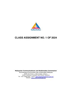 First page of MCMC Class Assignment No. 1 of 2024