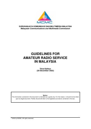 First page of MCMC Guidelines for Amateur Radio Service in Malaysia — Third Edition (20 December 2022)