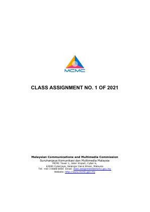 First page of MCMC Class Assignment No. 1 of 2021