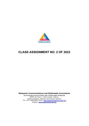 First page of Class Assignment No 2 of 2022