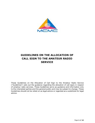 First page of Guidelines on the Allocation of Call Sign to the Amateur Radio Service. 24 July 2023